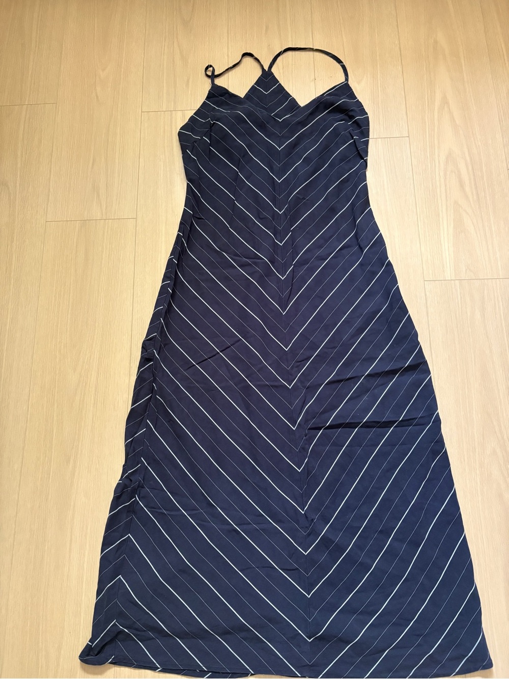 Mango Navy Striped V-Neck Slip Dress